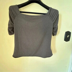 Intimately Free by Free People Women's Grey Short Sleeve Ribbed Cropped Tee